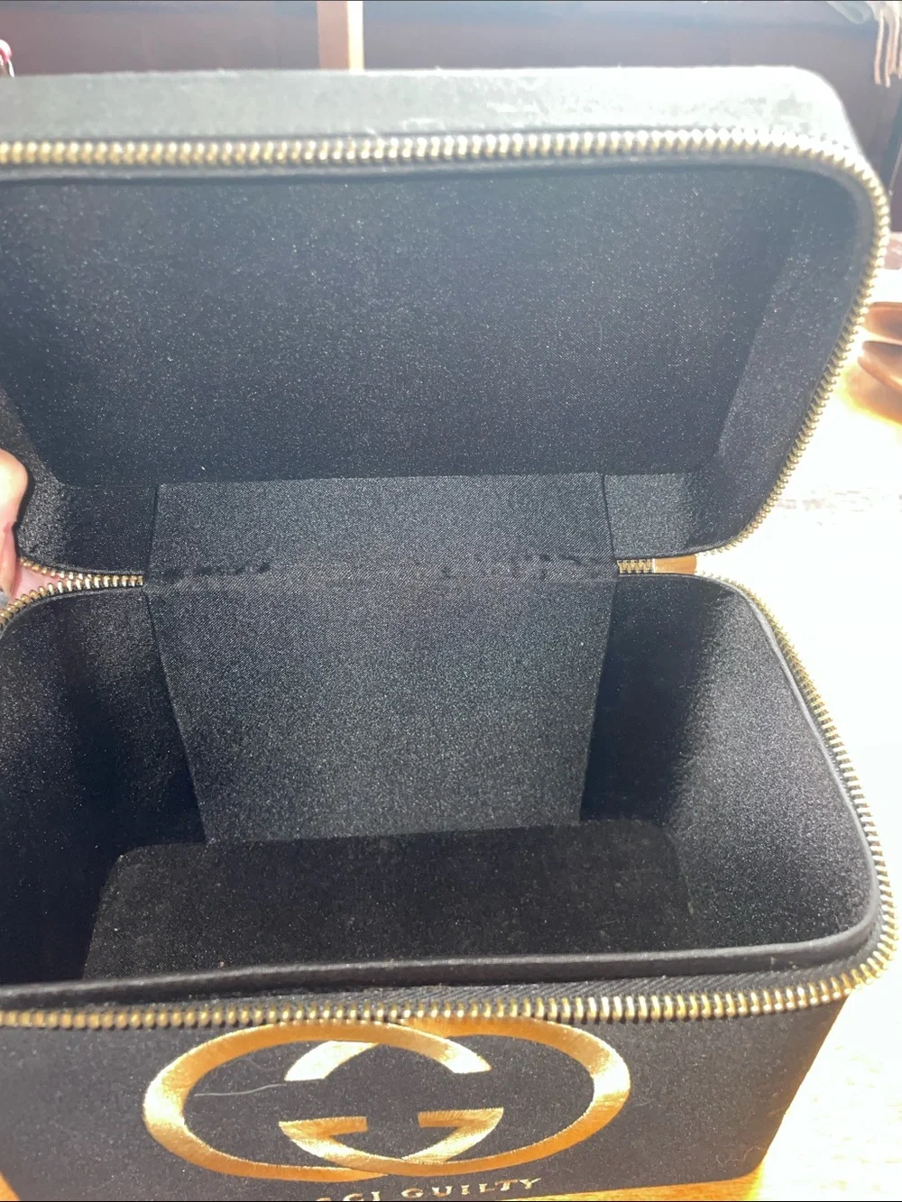 Gucci Black Cosmetic Case with Gold Logo and Zipper